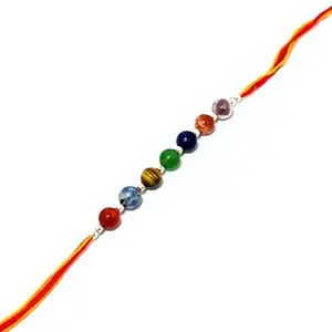 Dhaarmik Glorious Precious Stone Rakhi (Bracelet) with Roli Chawal, Crystal bead, Gemstone Raakhi Unisex (7 Chakra Rakhi)