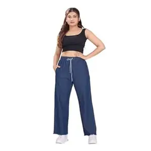 Aurose Women’s High-Waist Wide Leg Denim Jeans – Soft Stretch Drawstring Palazzo Ankle fit Light Weight Fabric