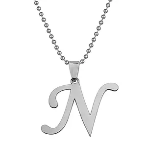 Sullery LES Bernard 'N' Alphabet Letter Pendant Silver Stainless Steel Necklace Chain for Men and Women