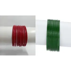 Somil Plain Glass Bangles | Handmade Traditional Chudi Set | Daily, Party & Festival Use | Pack Of 22, Red, Green -M20