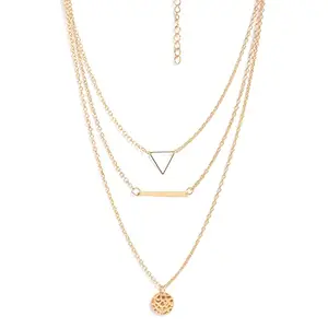 SOHI Pack of 3 Gold Plated Multilayer Chain Necklace for Women and Girls | Multilayer Pendant with Chain Necklace chain set for women Layered chain with pendant for women dainty jewellery