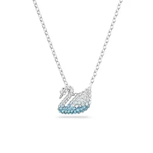 SWAROVSKI Crystal Authentic Iconic Swan Pendant Necklace, Small, Multi Colored, Rhodium Plated - Hypoallergenic Fancy Jewelry and Everyday Fashion Accessory - Nickel Free Sparkly Jewelry for Women