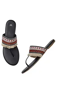 W Women's Round Toe Woven Design Flat Black Sandal (20FEW93062-43106)