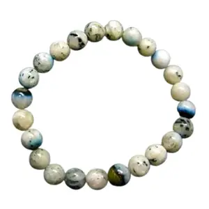 RRJEWELZ Natural Blue Ice Glacierite 8mm Round Shape Smooth Cut Beads 7.5 Inch Stretchable Bracelet For Men & Women. Unisex Bracelet For Healing, Meditation, Prosperity, Gift & Luck|STBR_RR_10377_7.5