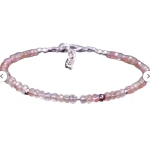 Lady Works Rose Quartz 2-2.5mm Round Shape Faceted Cut Beads 7 inch Adjustable Silver Plated Clasp Bracelet for men, women, unisex. Link Chain Stacking Bracelet.|LBRAC_LW_05848