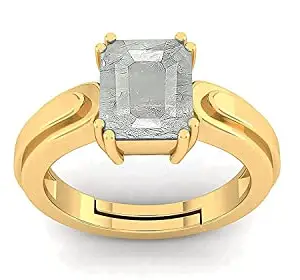 JAGDAMBA GEMS 18.25 Carat 17.28 Ratti Gold Plated Ring Natural White Sapphire Stone Certified Safed Pukhraj Adjaistaible Ring Birthstone Precious Loose Gemstone (Lab Certified)
