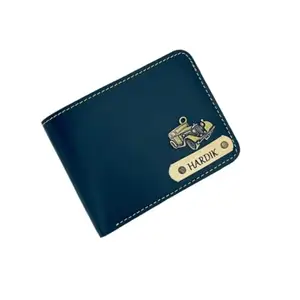 The Unique Gift Studio Customised Men's Leather Wallet - Name & Logo Printed on Wallet for Gift, Blue Colour