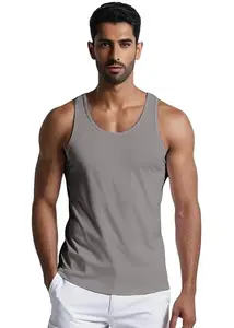 Peppyzone Solid Cotton Tank Top Vest for Men (M, Grey)