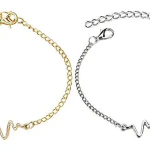 SORELLA'Z Metal Stainless Steel and ECG Heartbeat Adjustable Bracelet for Women (Golden and Silver)
