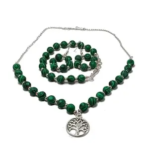 Hit Malachite Necklace Mala,Malachite stone Gemstone Beads Necklace,Bracelet With Erring set for Women and Girls