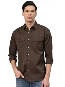 Majestic Man Men’s Washed Cotton Twill Casual Shirt -| with Dual Flap Pockets – Slim Fit | Full Sleeve | Casual Wear | Trendy & Comfortable