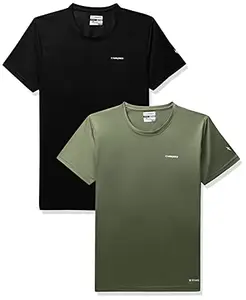 Charged Active-001 Camo Jacquard Polyester Round Neck Sports T-Shirt Black Size 2Xl And Energy-004 Interlock Knit Hexagon Emboss Polyester Round Neck Sports T-Shirt Grape-Green Size 2Xl