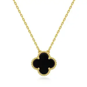 SUBHAGALANKAR 18K Gold Plated Black Clover Pendant Necklace for Women and Girls