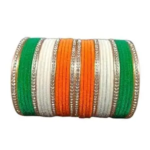 BANGLESKART Beautiful Tiranga Colour Chudiya Tricolor Indian Flag Velvet Metal Bangle Chudi Set Independence Republic Day for Women (Pack of 36) (2.4)