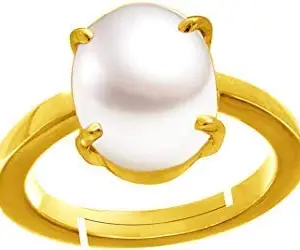 APSLOOSE South Sea Pearl 8.25 Ratti 7.00 Carat Natural Pearl Gemstone Original Certified Moti Adjustable Astrological panchhdhaatu/Ashtadhatu Gold Ring for Men and Women