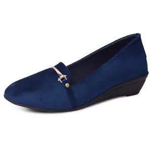 XE Looks Women's Navy Bellies | Velvet Finish with Metal Accent | Soft Cushioned Footbed | Lightweight & Durable Design Bellies For Girls & Women
