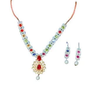 Women's Gold Plated Earring Necklace Set_Pra-9202-Multi