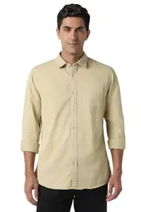 Peter England Men's Solid Slim Fit Shirt (PJSFASLP221156_Beige