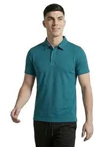 TECHNOSPORT Men Solid Casual Fit Athletic Polo T Shirt COTFLEX Memory Stretch Polyester Polo Tshirt for Men Office Casual Smart Travel Golf Weekend Wear