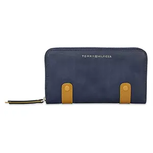 Tommy Hilfiger Omaha Leather Zip Around Wallet Handbag For Women - Navy