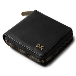 DailyObjects Black Women's Zip Wallet | Made with Vegan Leather Material | Carefully Handcrafted | Holds up to 8 Cards | Slim and Easy to Fit in Pocket | Coin Pocket with Button Closure