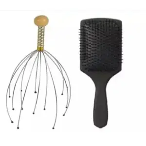 Hair Care Combo Set, Professional Wide Tooth Comb and Spring Head Massager, Pack of 2