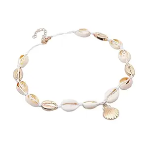 OOMPH Jewellery White & Gold Sea Shell Bohemian Beachwear Fashion Choker Necklace For Women & Girls Stylish Latest (NYJ111_AOR1)