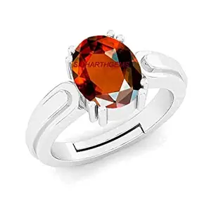 Akshita gems Natural 5.00 Carat Gomed Stone Silver Plated Ring Adjustable Hessonite