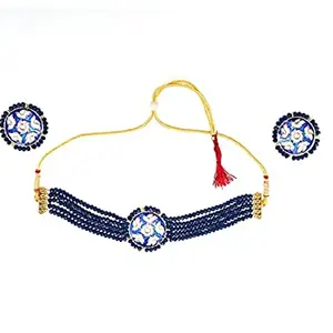Cardinal Blue Kundan Choker Necklace Set