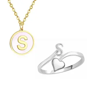 Generic Kerry Jewel Alphabet "T" Enamel Charm Pendant with Ajustable Ring Set for Women an Girls