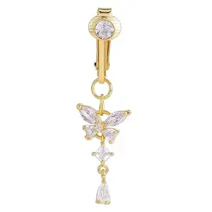 Via Mazzini No-Tarnish No-Rusting Clip-On Style No-Piercing Required Butterfly Charm Belly Button Navel Ring For Women And Girls (BB0121) 1 Pc