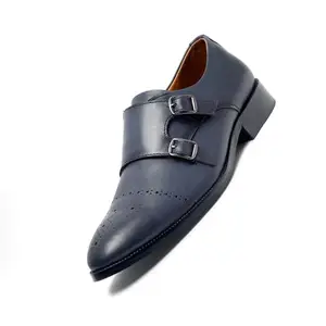 LOUIS STITCH Formal Shoes for Men | Italian Leather Double Monk Strap Handcrafted Shoes | Stylish Lace-Up Business, Formal, Shoes | Dual Tone Blue| UK Size 12 (EUDMBU)