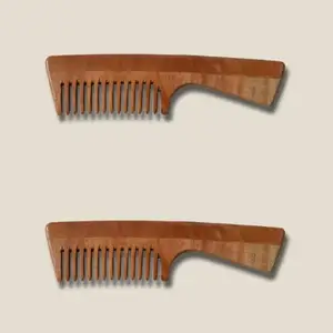 Women hair growth kachi neem comb with handle || Men kachi neem comb with handle for hair || Wooden comb with handle for hair -2PCS