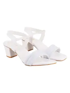 Shoetopia Solid White Block Heeled Sandals For Women & Girls /EU41