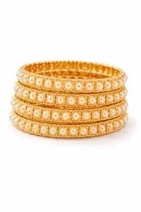 Traditional Gold Plated Pearl Bangles Set for Women | 4 Bangles Set | Elegant | Sizes 2.4