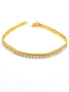PRIVIU Studio Gold Plated AD Studded Slim Payal (1 Pair) for Women & Girls