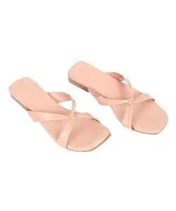 The Mons Women's Stylish Slingback Slide Sandals, Cross Strap Slip-On Open Toe Flats, (Pink, UK Footwear Size System, Adult, Women, Numeric, Medium, 8)
