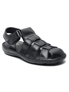 TEAKWOOD LEATHERS Men Black Solid Leather Sandal_Size 41