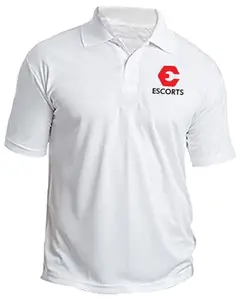 American Apple E-scorts Logo Printed Polo/Collar Half Sleeve T-Shirt for E-scorts Bank Staff Employee Promotion T Shirt for Men and Women White