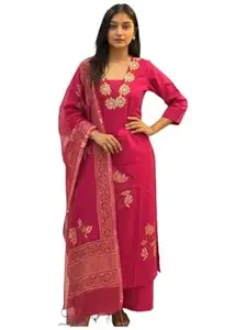 ANNI Designer Women’s Rayon Viscose Straight Printed Embroidered Kurta with Pant & Dupatta | Ethnic Kurta Set for Women | Daily, Office & Festive Traditional