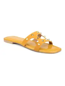 INC.5 Women Mustard Open Toe Flats with Embellished Detail