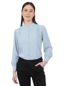 MRSWEARS Women's Regular Fit Pleated Cotton Blend Button Down Formal Shirts