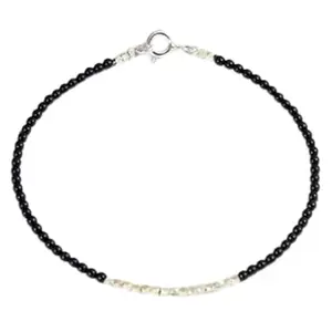 RRJEWELZ Black Onyx Bracelet for Men & Women – 2mm Round Smooth Black Beads – 7 inch with Silver Plated Clasp – Healing, Fashion, Gift, Spiritual, Yoga|LCBR_RR_01066