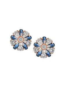 Adwitiya Collection RoseGold Plated Women Blue CZ Studded Flower Studs