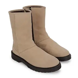 YOHO Beige Boot For Women Stylish and Comfortable | Mid Ankle Boot and Anti Skid Sole |Trendy,Zipper Casual Boots for Womens, Outdoor and Holiday Outings| Size-6