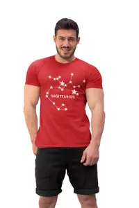 RESELLBEE Sagittarius Stars (BG White) Red Round Neck Cotton Half Sleeved T-Shirt with Printed Graphics