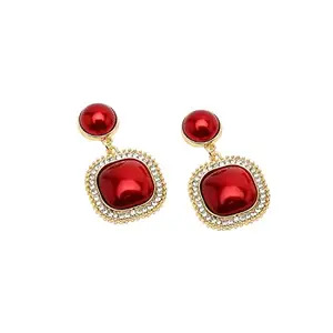 SOHI Gold Plated Red Stone Contemporary Drop Earring For Women and girls, Fashion Accessories, jewellery for women, drop earrings, artificial earrings for women (6459)