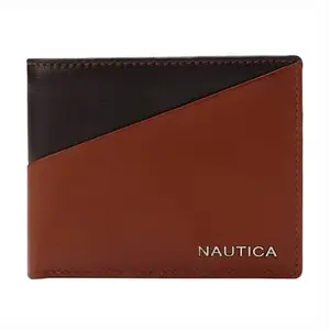 Nautica Bi Fold Slim & Light Weight Genuine Leather Men's Stylish Casual Wallet Purse with 3 Card Holder Compartment with Coin Pocket & RFID Blocking | Multi Compartment with Overflap, Tan