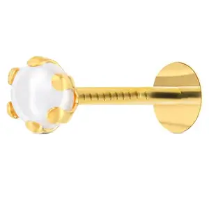 VAMA FASHIONS 14K Gold Round White Pearl Stone Pierced Hoop Nosepin Hypoallergenic Piercing Nose Ring Stud for Women & Girls (Size 6mm)