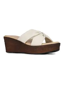 Inc.5 Womens Cream Solid Round Toe Wedge Heel Sandals